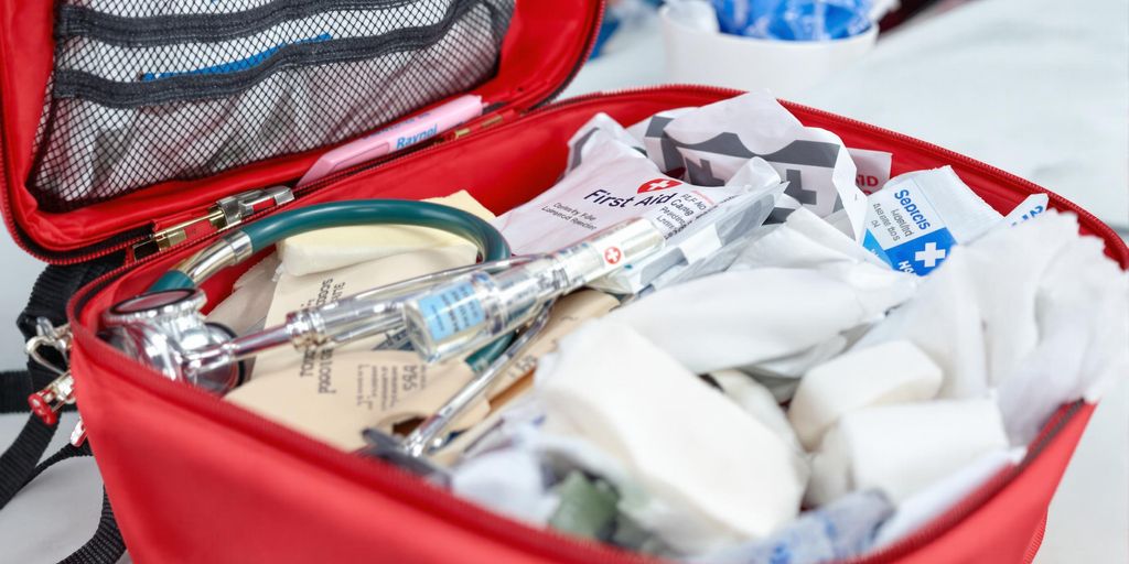 First aid kit with medical supplies