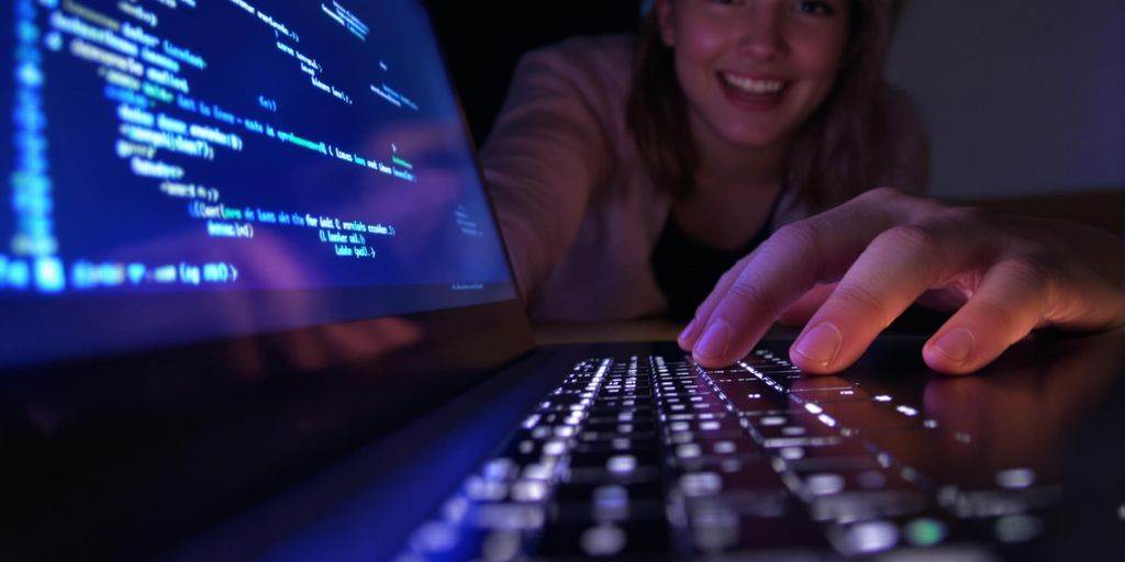 Laptop, code, and aspiring software engineer.