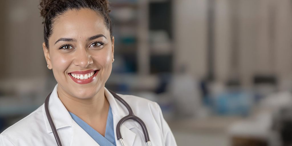 Medical office manager with professional attire.