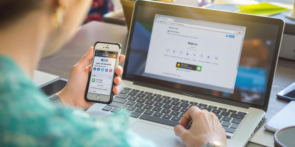 Laptop, phone, social media apps, job search.