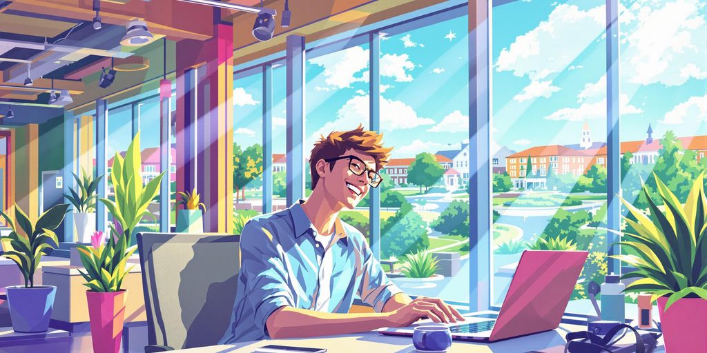 Student interning at Facebook, sunny day.