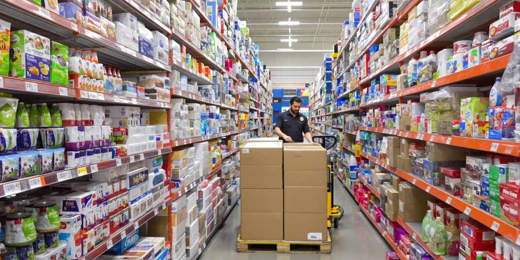 Stocker organizing shelves with boxes.