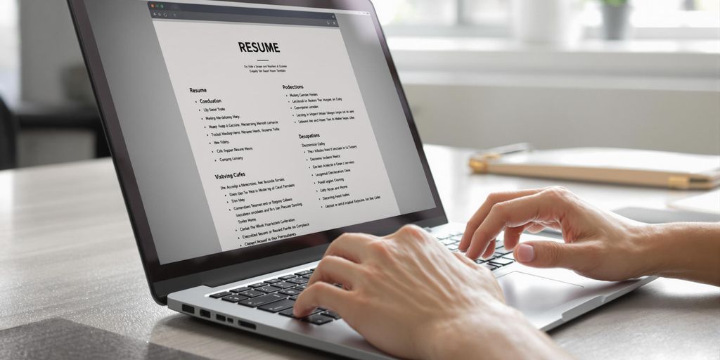 Laptop displaying professional resume template.