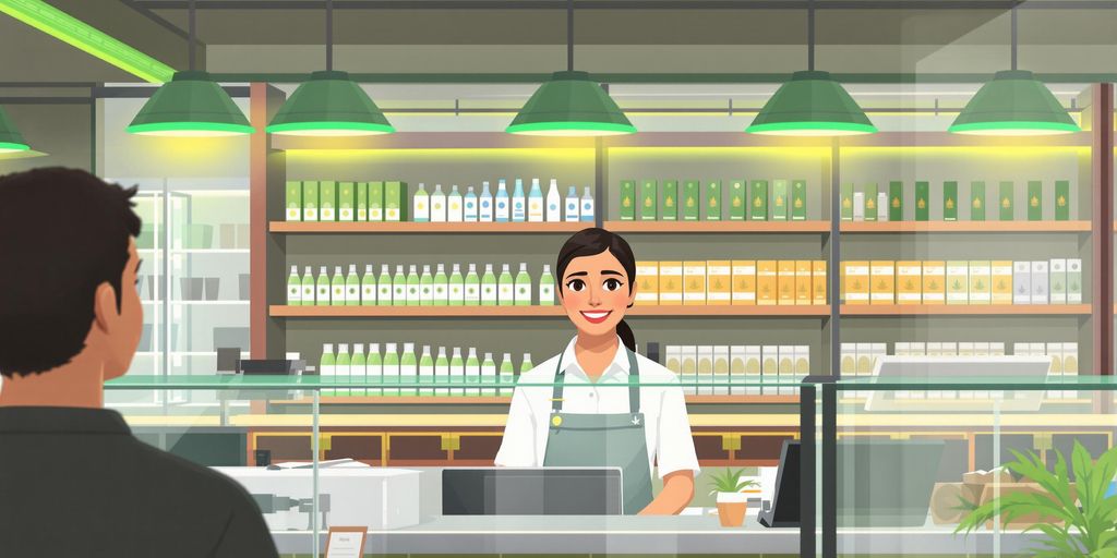 Person working in a cannabis dispensary.