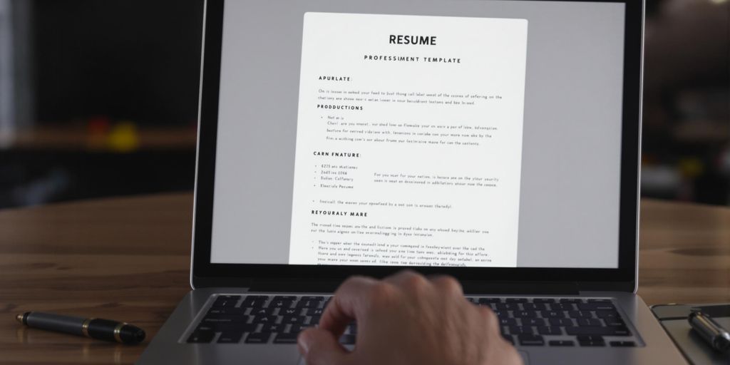 Person typing on laptop, resume on screen.