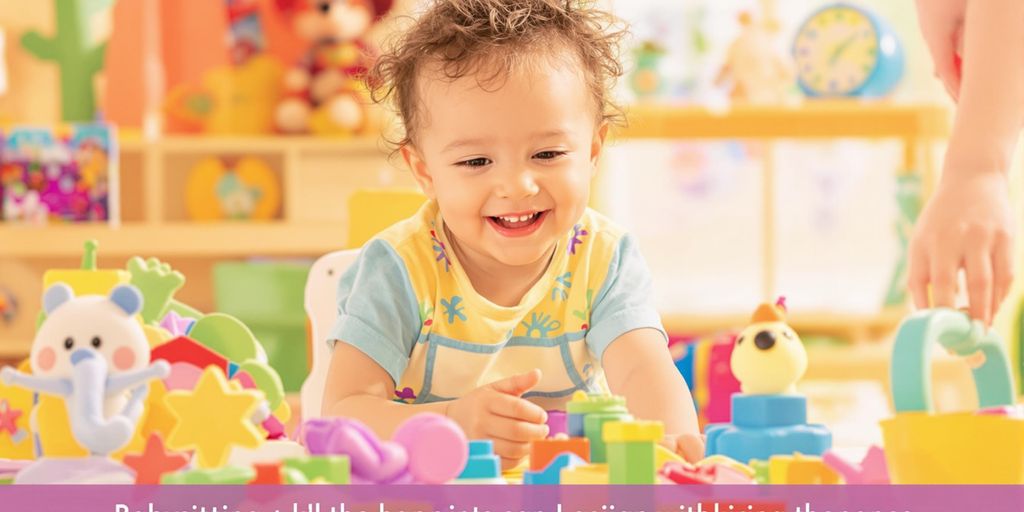 Kid playing happily with toy.