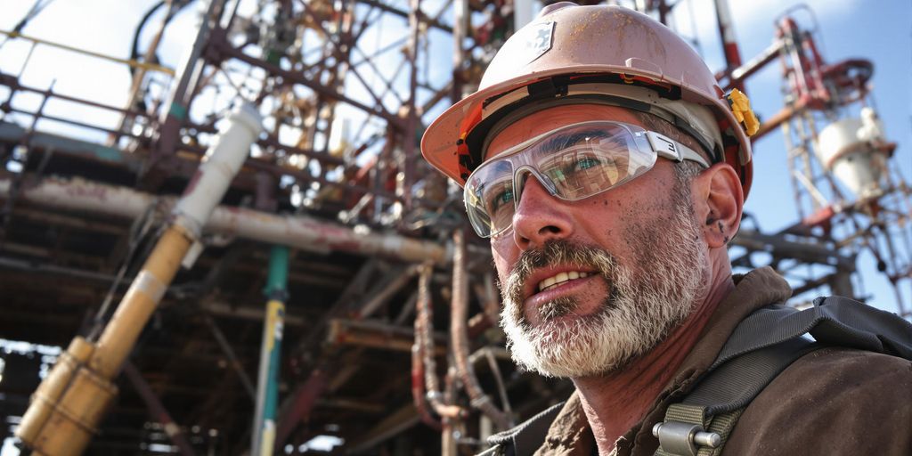 Roughneck working on oil rig
