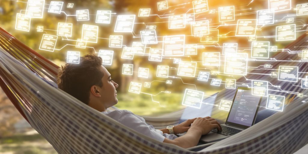 Person relaxing while job applications fly by.