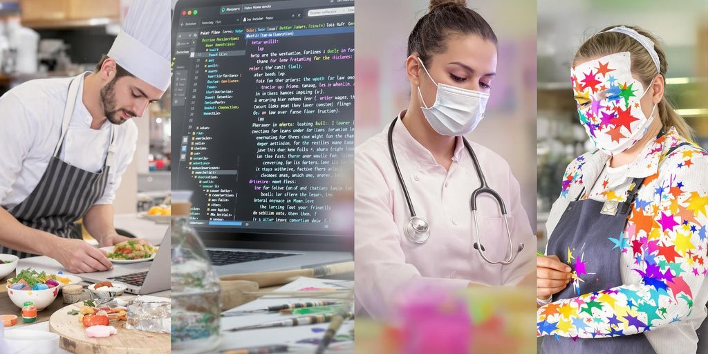 Diverse career paths illustrated with vibrant imagery.