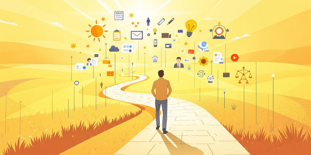 Person happily looking at a vibrant career path.