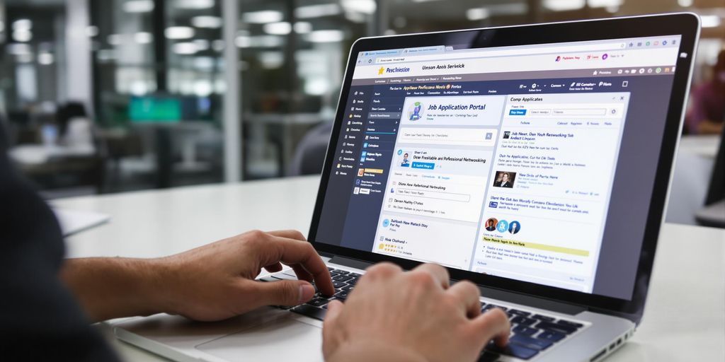 Person looking at job application services.