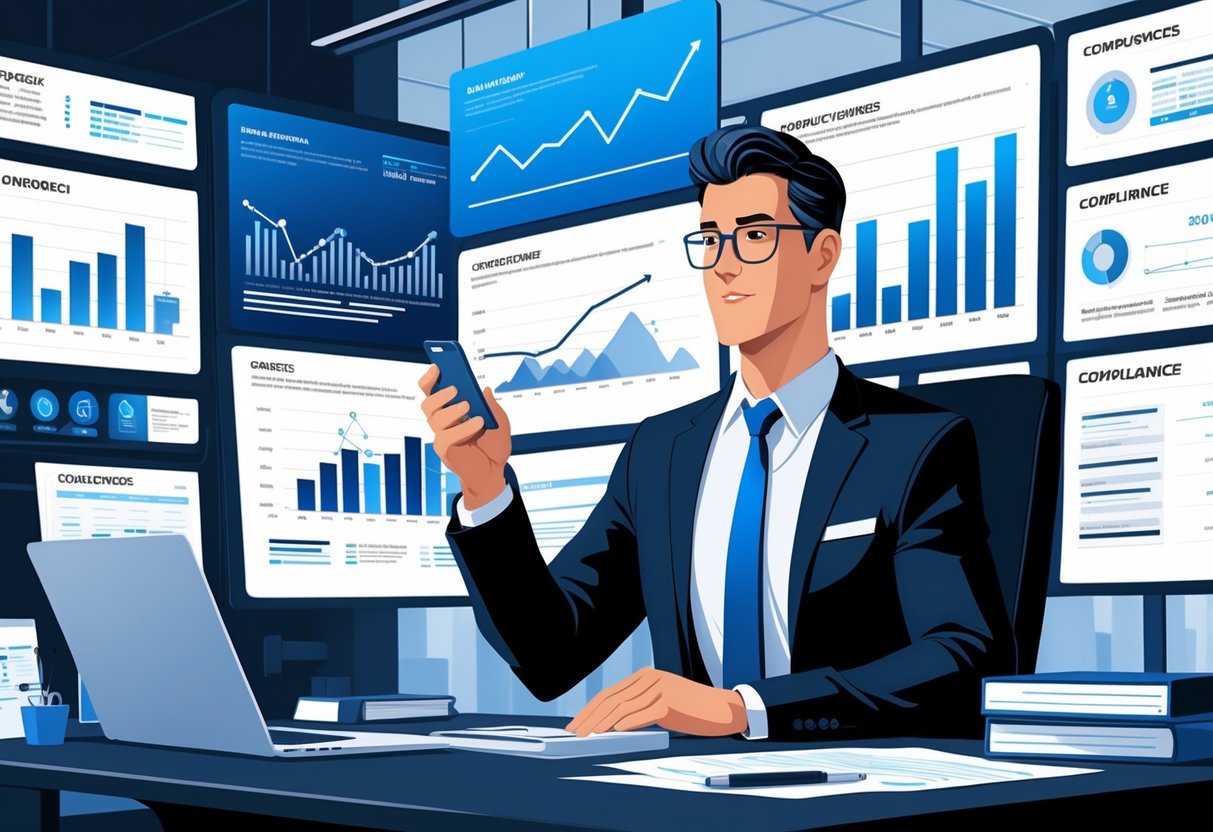7 Banking Resume Examples & Guide for 2025: Stand Out in Financial Job Applications 2 A business professional reviewing financial charts and documents related to regulatory compliance and banking achievements in a modern office.
