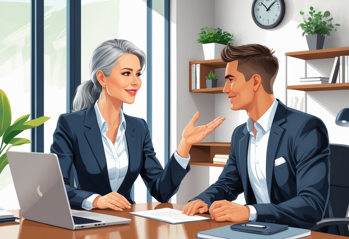 7 Surefire Signs That Your Job Interview Was a Success and What to Expect Next 2 An interviewer and a candidate sitting across a desk discussing next steps in a job interview.