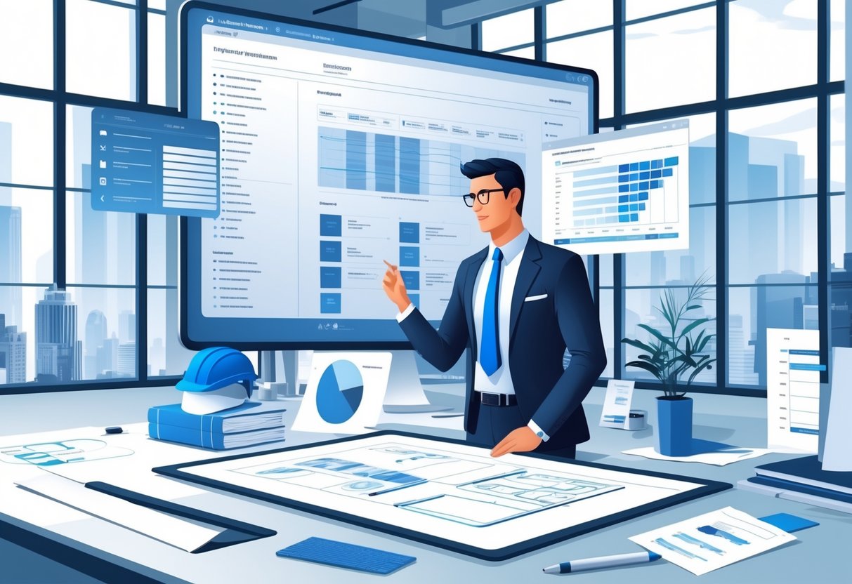 6 Professional Architect Cover Letter Examples for 2025: Expert Templates for Your Next Job Application 5 An architect reviewing blueprints and digital plans in an office with project management charts and architectural models around.