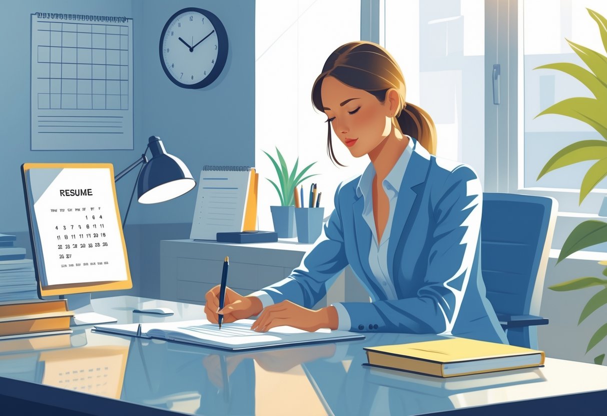 How Do I Write My Availability On A Resume | With Examples for Clear Job Applications 1 A person working at a desk with a laptop, calendar, and resume documents in an office setting.