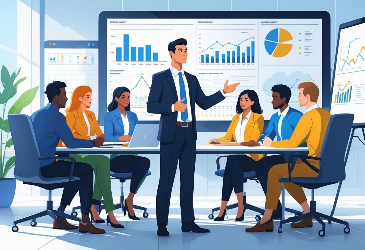 9 Assistant Manager Resume Examples to Help You Get Noticed in 2025 2 An assistant manager leading a team discussion around a conference table in a bright office.