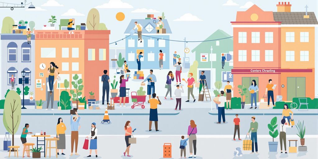 People working in diverse local job settings.