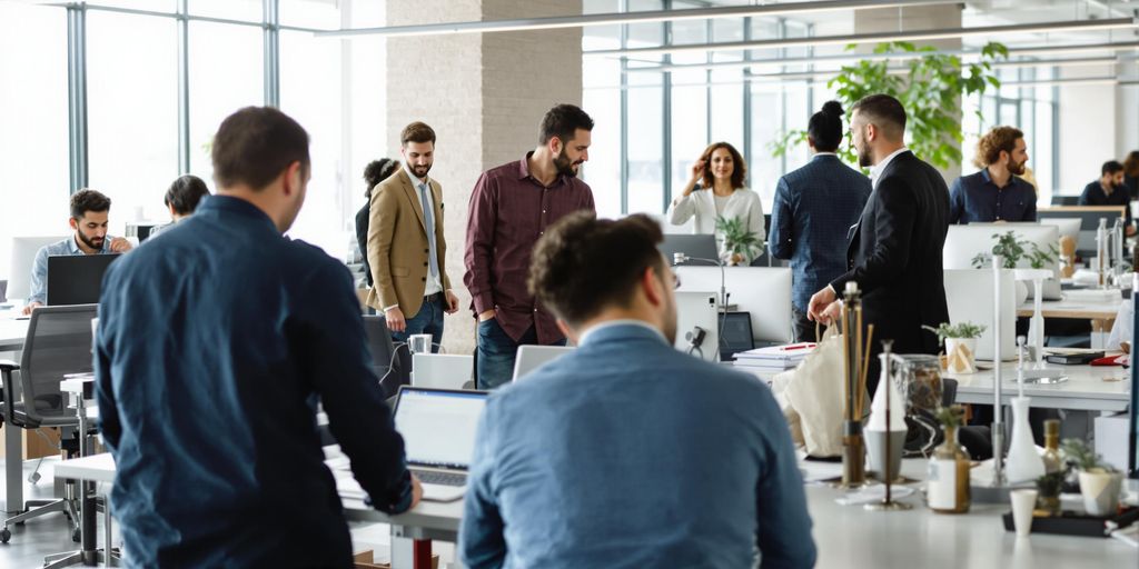 People working collaboratively in a modern office.